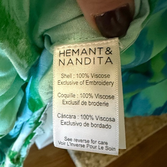 Hemant & Nandita Vida Blue Green Long Maxi Dress Kaftan $585 size Large - Picture 12 of 12